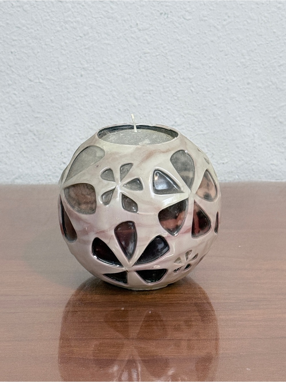 Handmade Spherical Glowing Flower Candle Beige 4.5”